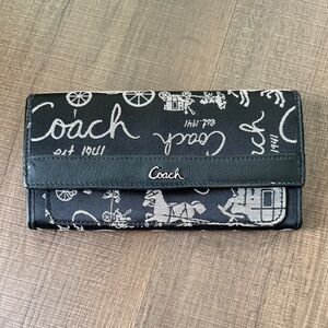 Coach Black and Cream Graphic Wallet